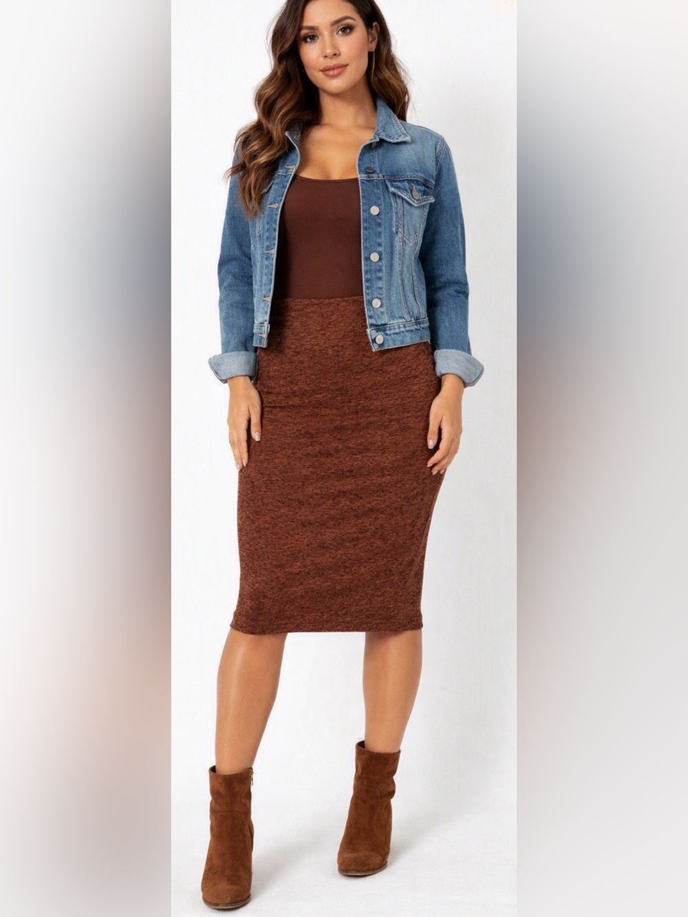 Wild Fable Women’s Mid Rise Jersey Midi Skirt in Pumpkin Spice Sz M